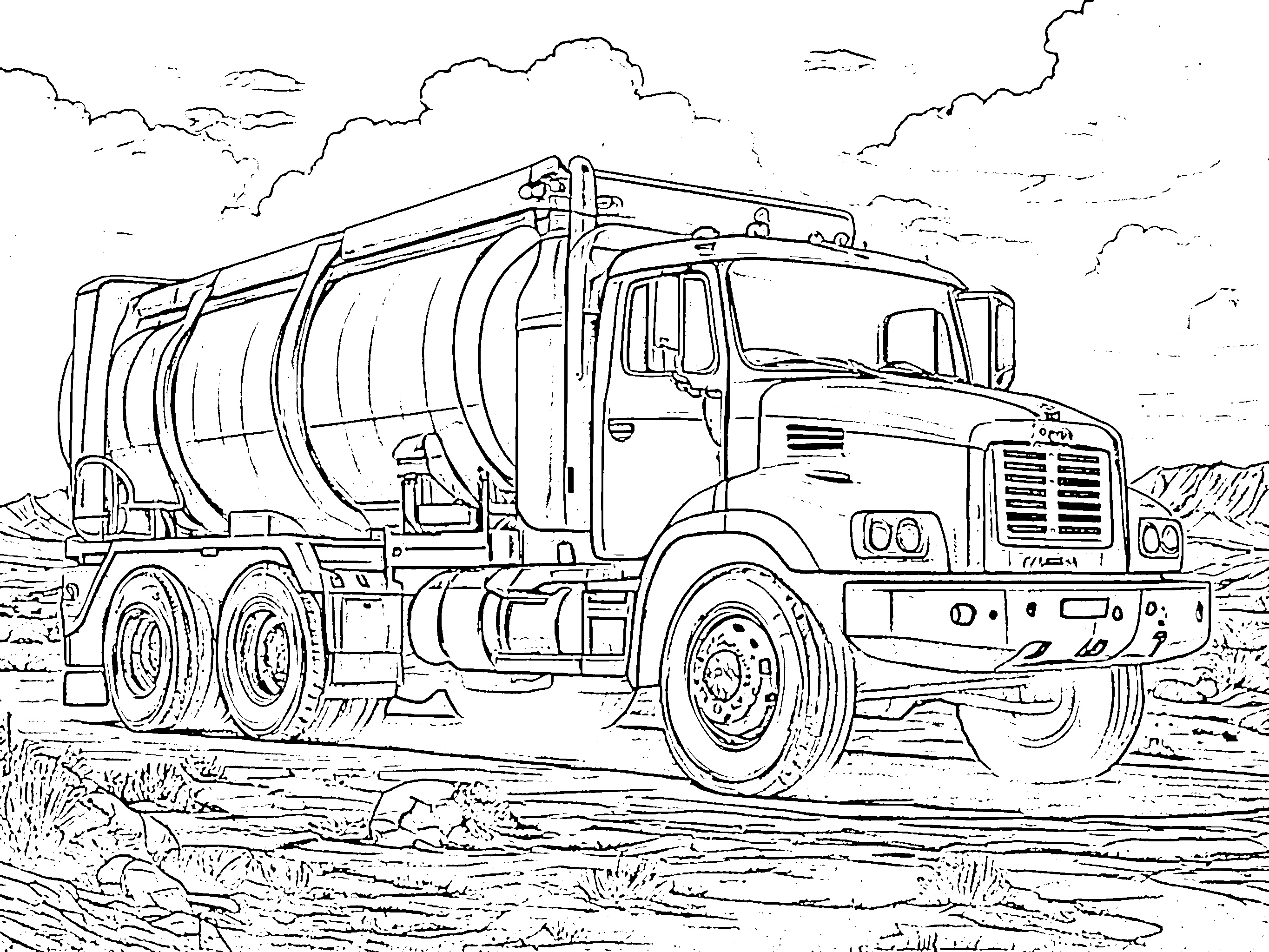 gambar Trucks coloring monotone 2